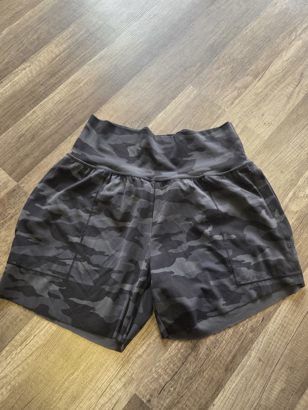 Athleta Black & Gray Camo High-Waist Athletic Shorts
